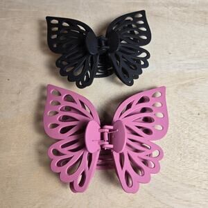 2 Butterfly hair claw clips black and pink Sunday State cottagecore